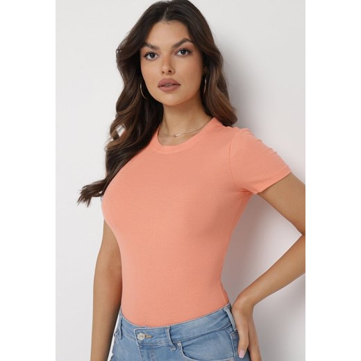 Pomarańczowy Bawełniany T-shirt Elastyczny Lireanne ze sklepu Born2be Odzież w kategorii Bluzki damskie - zdjęcie 169425823