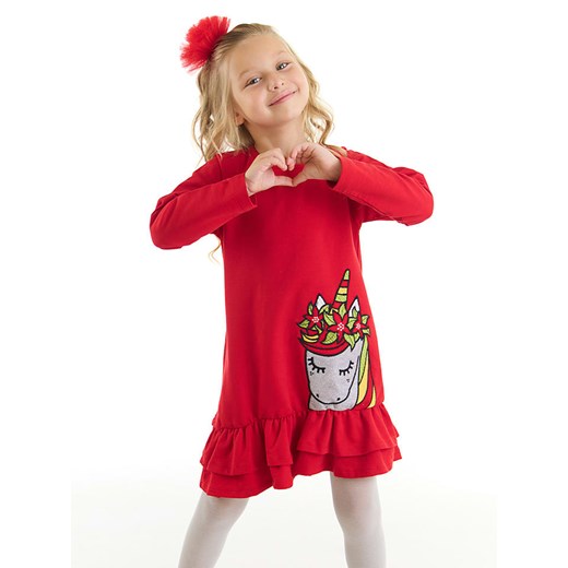 Denokids Sukienka &quot;New Year Unicorn&quot; w kolorze czerwonym ze sklepu Limango Polska w kategorii Sukienki dziewczęce - zdjęcie 169427292