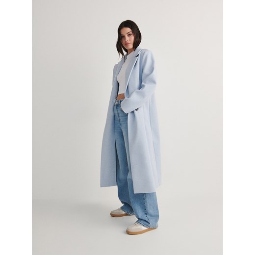 Reserved - Dwurzędowy płaszcz - jasnoniebieski ze sklepu Reserved w kategorii Płaszcze damskie - zdjęcie 169428240