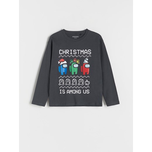 Reserved - Świąteczny longsleeve Among Us - ciemnoszary ze sklepu Reserved w kategorii T-shirty chłopięce - zdjęcie 169428683