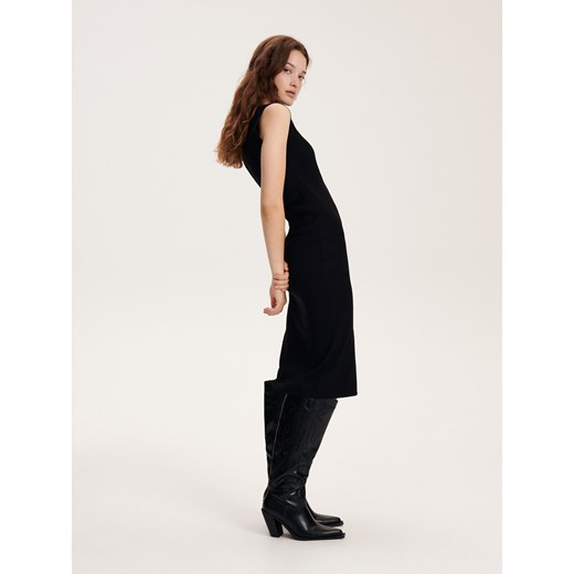 Reserved - Bawełniana sukienka midi - czarny ze sklepu Reserved w kategorii Sukienki - zdjęcie 169428974