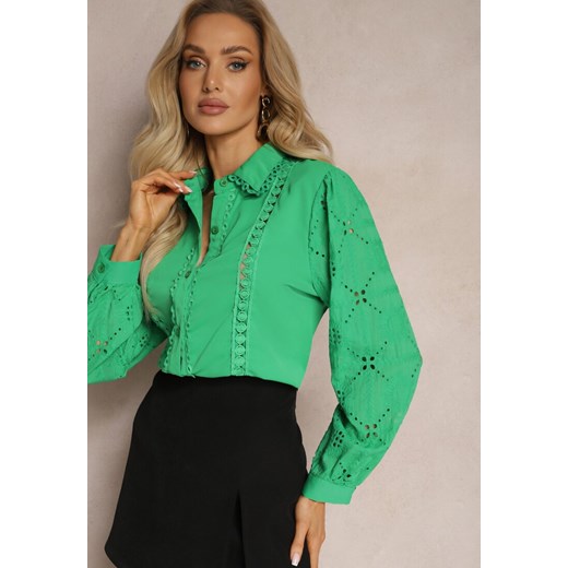 Zielona Koszula w Stylu Boho z Ozdobnym Haftem Anvia ze sklepu Renee odzież w kategorii Koszule damskie - zdjęcie 169431782