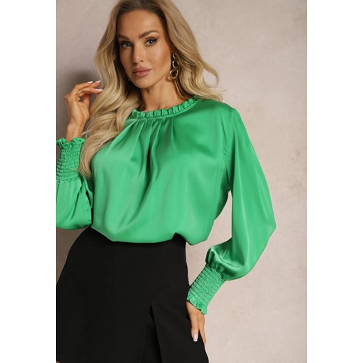 Zielona Bluzka z Ozdobnymi Marszczeniami o Luźnym Kroju Gwoneissa ze sklepu Renee odzież w kategorii Bluzki damskie - zdjęcie 169431812