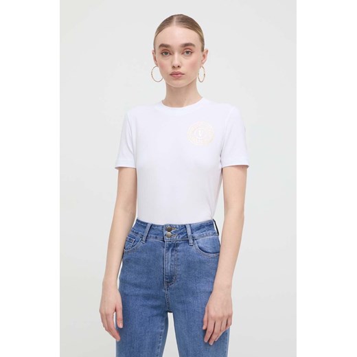 Versace Jeans Couture t-shirt damski kolor biały 76HAHT02 CJ03T ze sklepu ANSWEAR.com w kategorii Bluzki damskie - zdjęcie 169436813