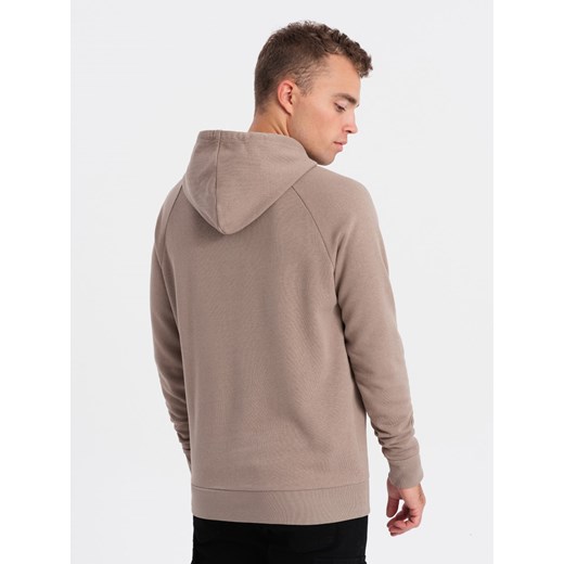 Męska bluza z nadrukiem HOODIE - ciemnobeżowa V2 OM-SSPS-0152 M ombre