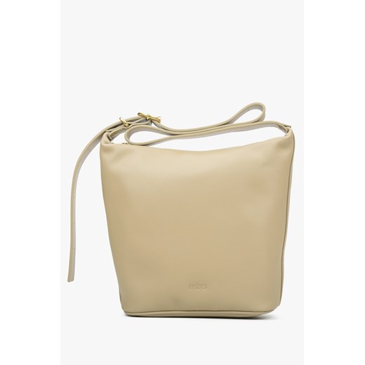 Estro: Beżowa torebka na ramię typu worek ze skóry naturalnej ze sklepu Estro w kategorii Torby Shopper bag - zdjęcie 169442490