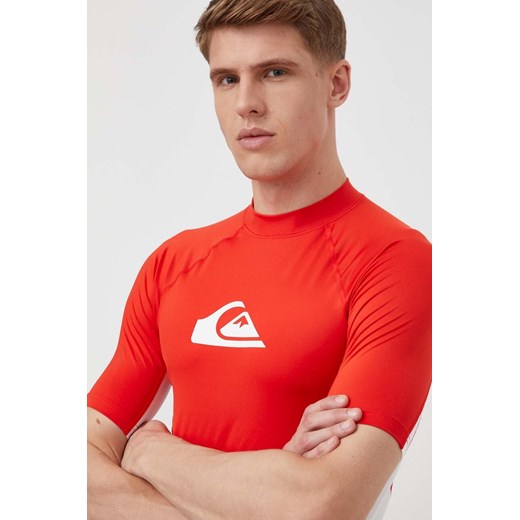 Quiksilver t-shirt męski kolor czerwony z nadrukiem T-SHIRT DO PŁYWANIA ze sklepu ANSWEAR.com w kategorii T-shirty męskie - zdjęcie 169443153