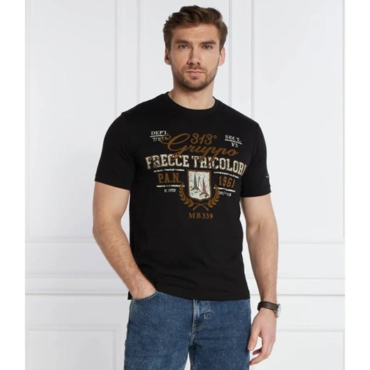 T-shirt męski Aeronautica Militare z napisami czarny z krótkim rękawem