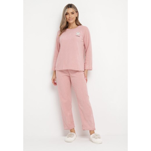 Różowy 2-Częściowy Komplet Piżamowy Bluza z Naszywką i Spodnie z Gumką w Pasie Revaxa ze sklepu Born2be Odzież w kategorii Piżamy damskie - zdjęcie 169451463