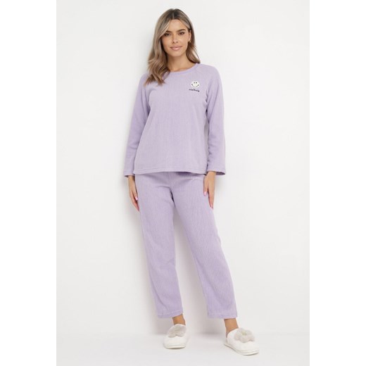 Fioletowy 2-Częściowy Komplet Piżamowy Bluza z Naszywką i Spodnie z Gumką w Pasie Revaxa ze sklepu Born2be Odzież w kategorii Piżamy damskie - zdjęcie 169451471
