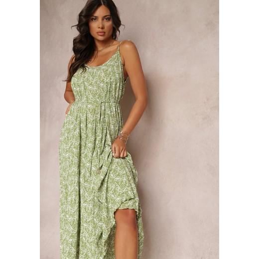 Zielona Sukienka Maxi Wiązana na Ramionach z Rozkloszowanym Dołem Matiltta ze sklepu Renee odzież w kategorii Sukienki - zdjęcie 169451742