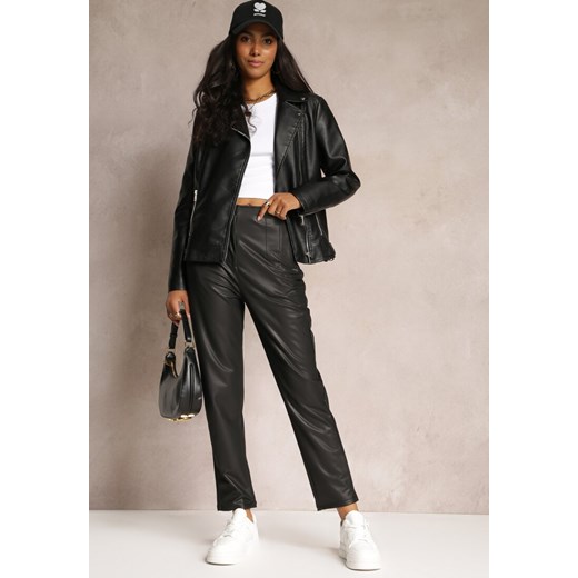 Czarne Spodnie z Imitacji Skóry i Wysokim Stanem Linosja ze sklepu Renee odzież w kategorii Spodnie damskie - zdjęcie 169451911