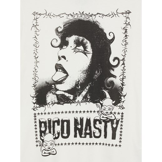 Cropp - T-shirt oversize z nadrukiem Rico Nasty - biały Cropp L Cropp
