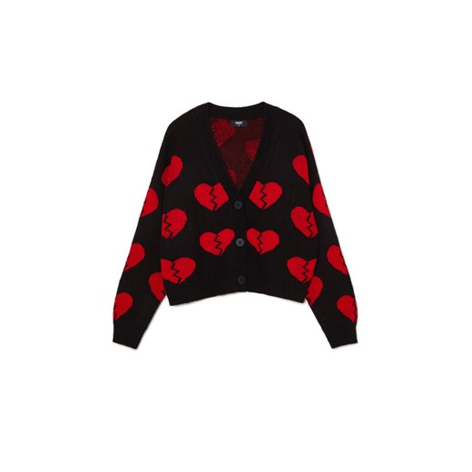 Cropp - Czarny kardigan w serca - czarny ze sklepu Cropp w kategorii Swetry damskie - zdjęcie 169453474