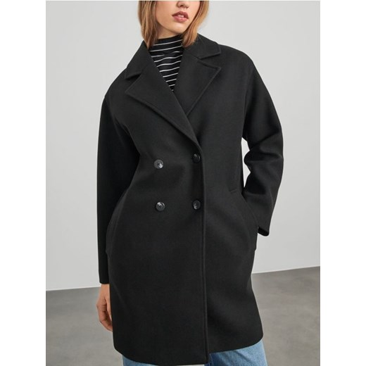 Sinsay - Płaszcz dwurzędowy - czarny ze sklepu Sinsay w kategorii Płaszcze damskie - zdjęcie 169456101