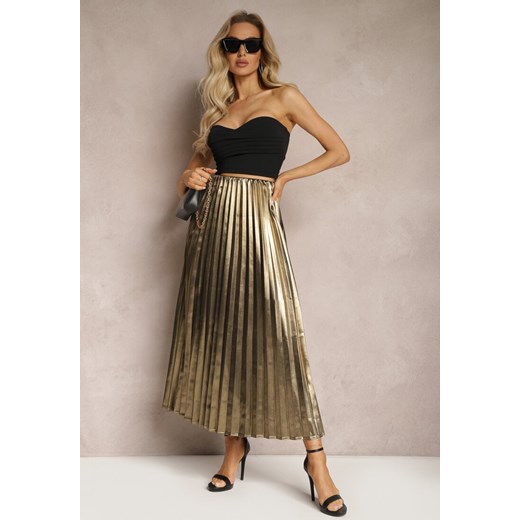 Złota  Połyskująca Spódnica Plisowana Maxi Vilira ze sklepu Renee odzież w kategorii Spódnice - zdjęcie 169456690