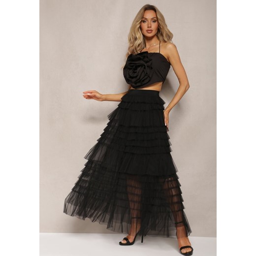 Czarna Spódnica z Falbankami Rozkloszowana Maxi z Bawełny Alare ze sklepu Renee odzież w kategorii Spódnice - zdjęcie 169456700