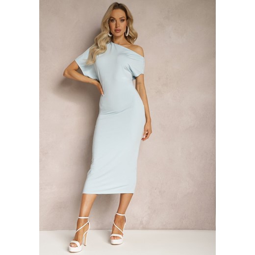 Jasnoniebieska Dopasowana Sukienka Midi o Asymetrycznym Kroju Lirevasse ze sklepu Renee odzież w kategorii Sukienki - zdjęcie 169456800