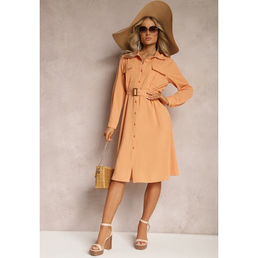 Pomarańczowa Koszulowa Sukienka Midi z Paskiem w Komplecie Neboa ze sklepu Renee odzież w kategorii Sukienki - zdjęcie 169456912