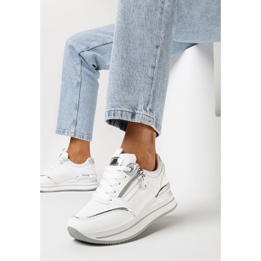 Białe Sneakersy na Platformie z Brokatowymi Akcentami Stelavia ze sklepu born2be.pl w kategorii Buty sportowe damskie - zdjęcie 169469561