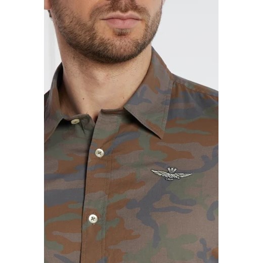 Koszula męska Aeronautica Militare z klasycznym kołnierzykiem w abstrakcyjnym wzorze z krótkim rękawem casual