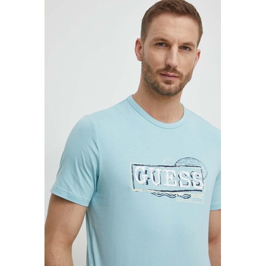 Guess t-shirt męski kolor niebieski z nadrukiem M4GI26 J1314 ze sklepu ANSWEAR.com w kategorii T-shirty męskie - zdjęcie 169482750