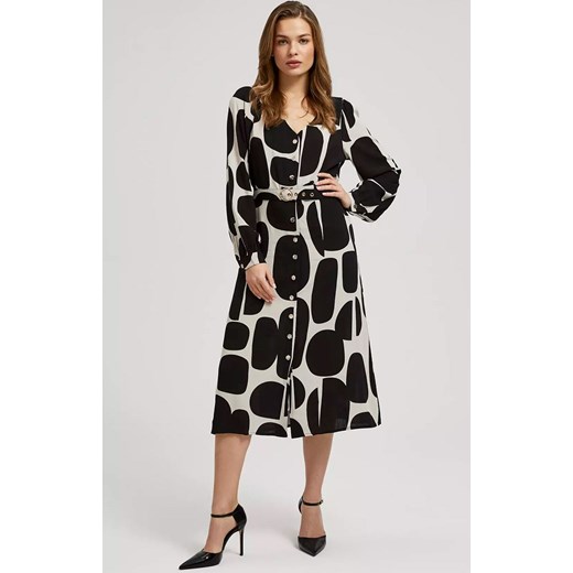 Sukienka z długimi rękawami i paskiem 4307, Kolor czarno-beżowy, Rozmiar XS, Moodo ze sklepu Primodo w kategorii Sukienki - zdjęcie 169488974