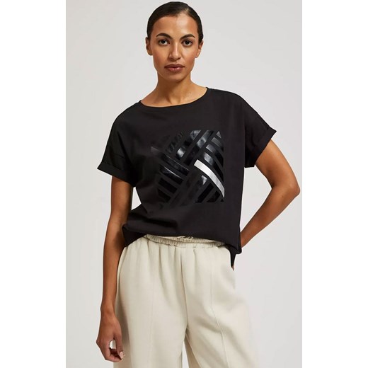 Bawełniany t-shirt damski z geometrycznym wzorem czarny 4317, Kolor czarny, L Primodo