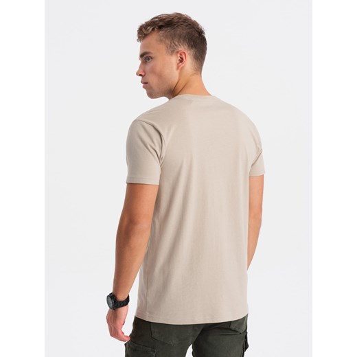 T-shirt męski bawełniany z nadrukiem na klatce piersiowej - beżowy V1 L ombre