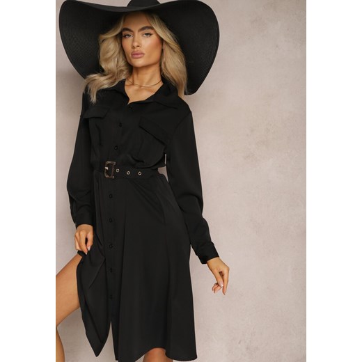 Czarna Koszulowa Sukienka Midi z Paskiem w Komplecie Neboa ze sklepu Renee odzież w kategorii Sukienki - zdjęcie 169496391