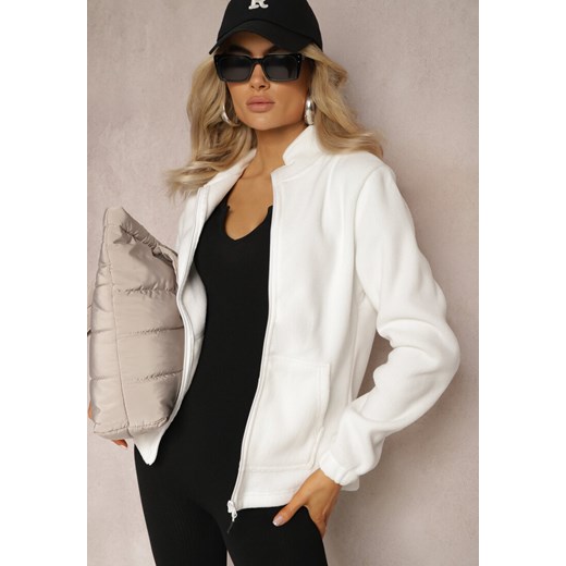 Biała Bluza na Suwak Ocieplana Polarem z Kołnierzem Imerulia ze sklepu Renee odzież w kategorii Bluzy damskie - zdjęcie 169496853
