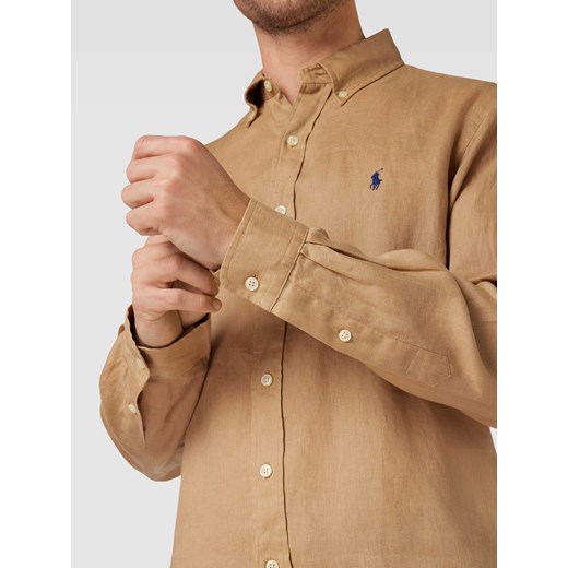 Koszula lniana o kroju custom fit z wyhaftowanym logo Polo Ralph Lauren M Peek&Cloppenburg 