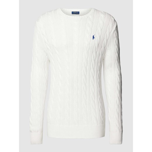 Sweter z dzianiny ze ściegiem warkoczowym i naszywką z logo ze sklepu Peek&Cloppenburg  w kategorii Swetry męskie - zdjęcie 169499754
