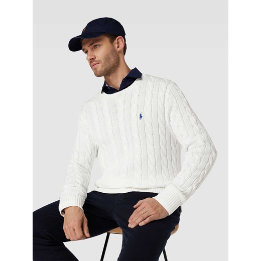 Sweter z dzianiny ze ściegiem warkoczowym i naszywką z logo Polo Ralph Lauren XXL Peek&Cloppenburg 