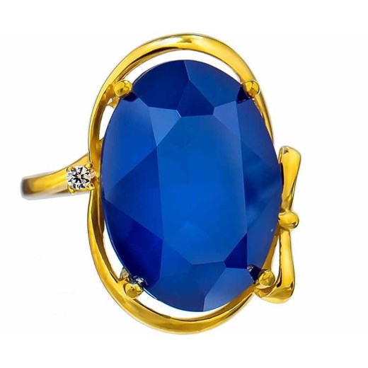 Kryształy Przepiękny Pierścionek Royal Blue Gold Złote Srebro One Size arande