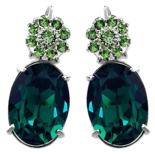 Kryształy Piękne Kolczyki Zielone Emerald Srebro One Size arande