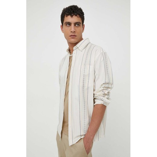 Les Deux koszula bawełniana męska kolor beżowy regular z kołnierzykiem button-down LDM410177 ze sklepu ANSWEAR.com w kategorii Koszule męskie - zdjęcie 169504540