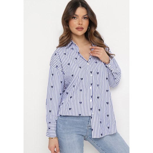 Koszula damska Born2be z haftem niebieska z bawełny 