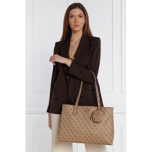 Shopper bag Guess elegancka na ramię duża z breloczkiem ze skóry ekologicznej 