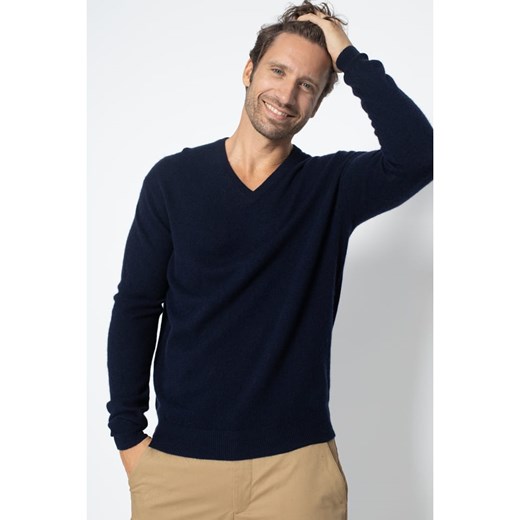 Sweter męski czarny Perfect Cashmere w serek z kaszmiru 