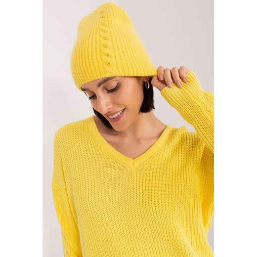 Żółta damska czapka z dzianiny Wool Fashion Italia one size okazyjna cena 5.10.15