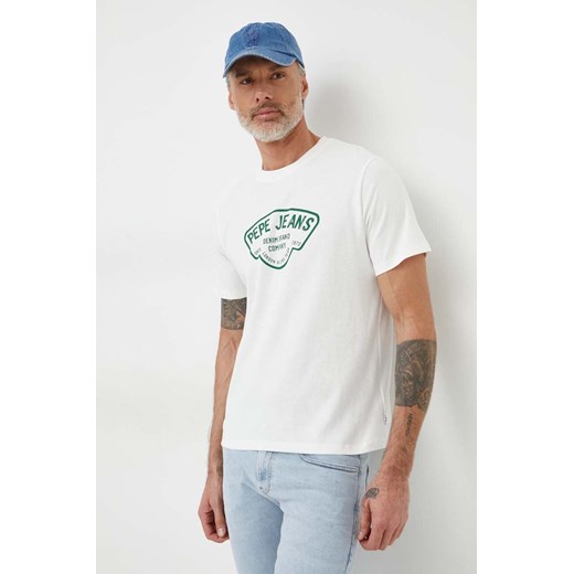 Pepe Jeans t-shirt bawełniany Cherry męski kolor biały z nadrukiem ze sklepu ANSWEAR.com w kategorii T-shirty męskie - zdjęcie 169519010