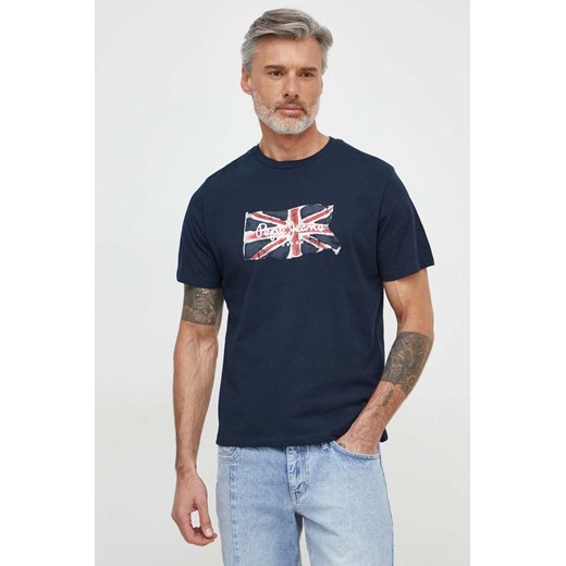 Pepe Jeans t-shirt bawełniany Clag męski kolor granatowy z nadrukiem ze sklepu ANSWEAR.com w kategorii T-shirty męskie - zdjęcie 169519030