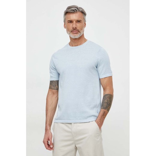 Michael Kors t-shirt lniany kolor niebieski gładki ze sklepu ANSWEAR.com w kategorii T-shirty męskie - zdjęcie 169519160