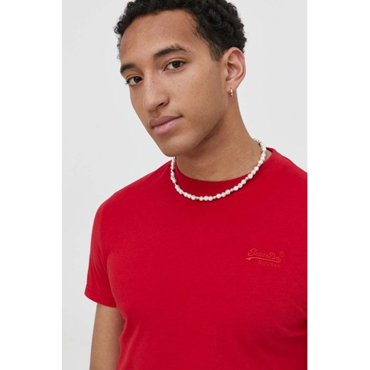 Superdry t-shirt bawełniany męski kolor czerwony gładki ze sklepu ANSWEAR.com w kategorii T-shirty męskie - zdjęcie 169519170