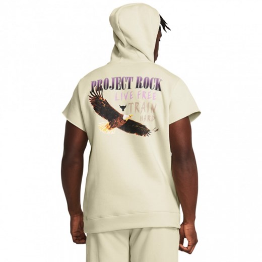Męska bluza treningowa nierozpinana z krótkim rękawem Under Armour Project Rock Q1 SS Icon Fleece HD - kremowa ze sklepu Sportstylestory.com w kategorii Bluzy męskie - zdjęcie 169522012