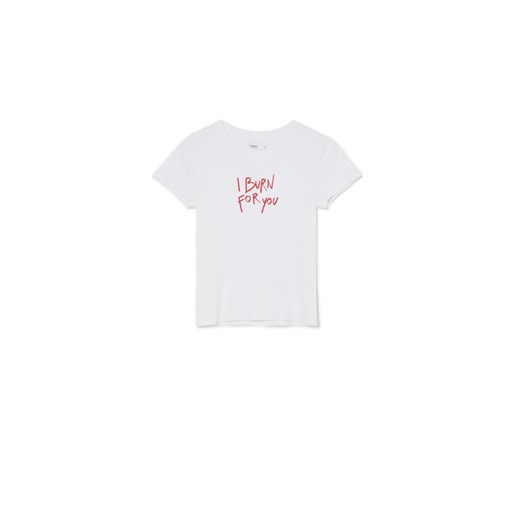 Cropp - Biała koszulka z napisem - biały ze sklepu Cropp w kategorii Bluzki damskie - zdjęcie 169531220