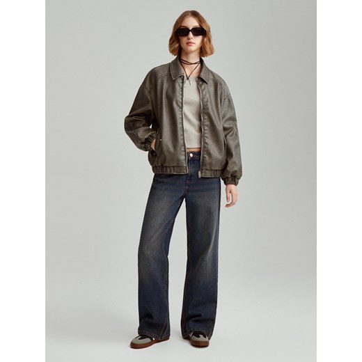 Kurtka bomber dad fit z imitaciji skóry acid wash House XS House
