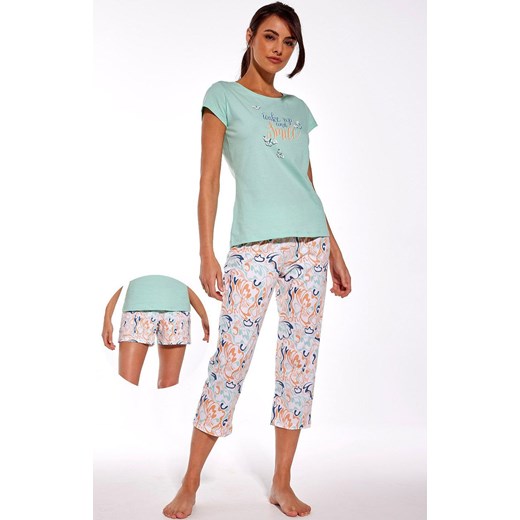 Trzyczęściowa piżama damska 665/280 Wake Up, Kolor zielony-wzór, Rozmiar S, Cornette ze sklepu Intymna w kategorii Piżamy damskie - zdjęcie 169533740
