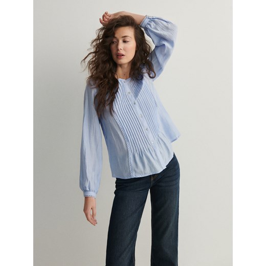 Reserved - Bluzka z wiskozy - jasnoniebieski ze sklepu Reserved w kategorii Bluzki damskie - zdjęcie 169537752